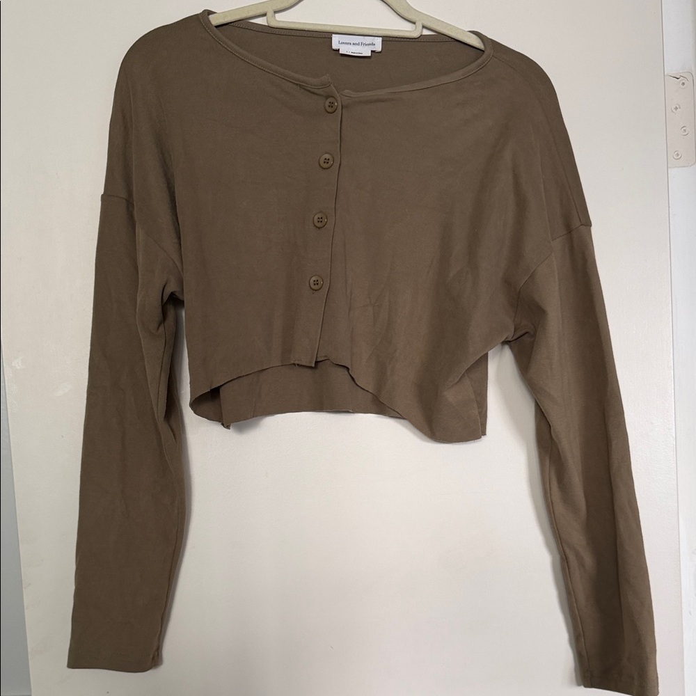 Olive Green Button-Up Cropped Top